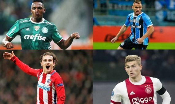 De arriba abajo y de izquerda a derecha, Yerri Mina, Arthur, Griezmann y Matthijs De Ligt / EFE