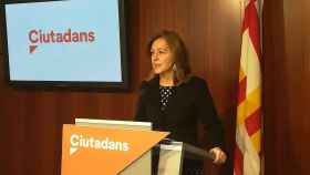 Carina Mejías (Cs) durante la rueda de prensa de balance de la gestión de Colau / CIUTADANS