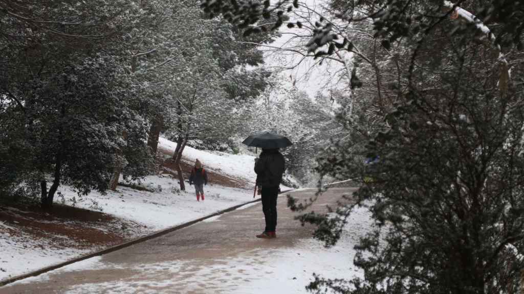 La nieve ha teñido de blanco Barcelona y algunos vecinos han aprovechado para pasear/ ÁLVARO VENTURA