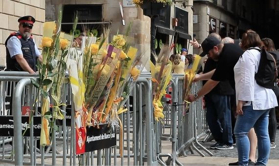 Algunos ciudadanos dejan rosas amarillas frente al Ayuntamiento | HUGO FERNÁNDEZ