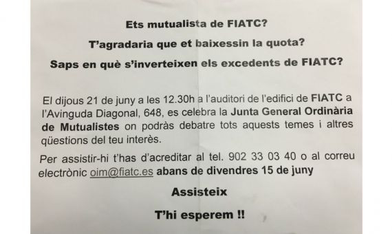 Impreso que se ha repartido entre los mutualistas de FIATC