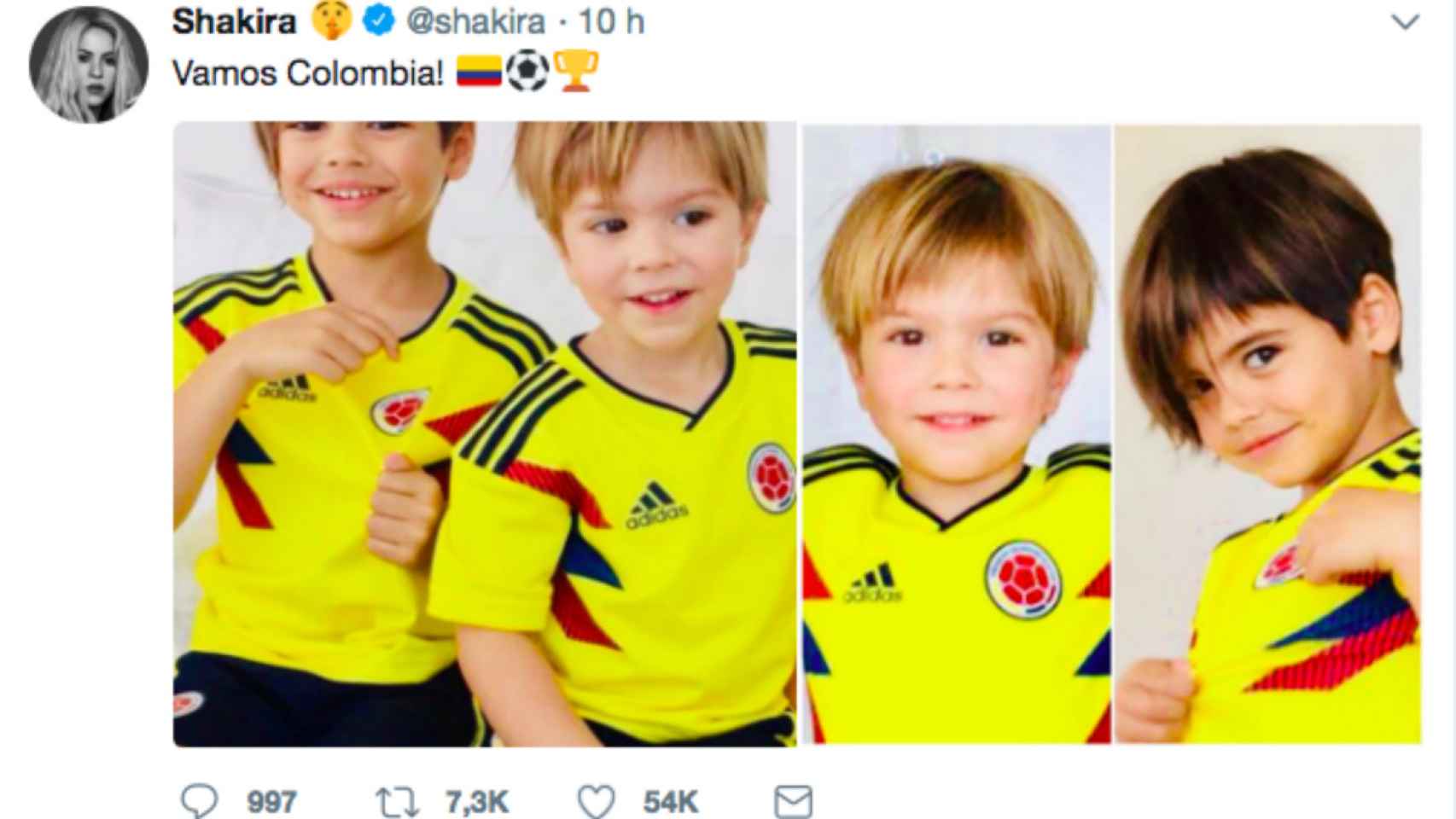 Milán y Sasha con la camiseta de la selección colombiana