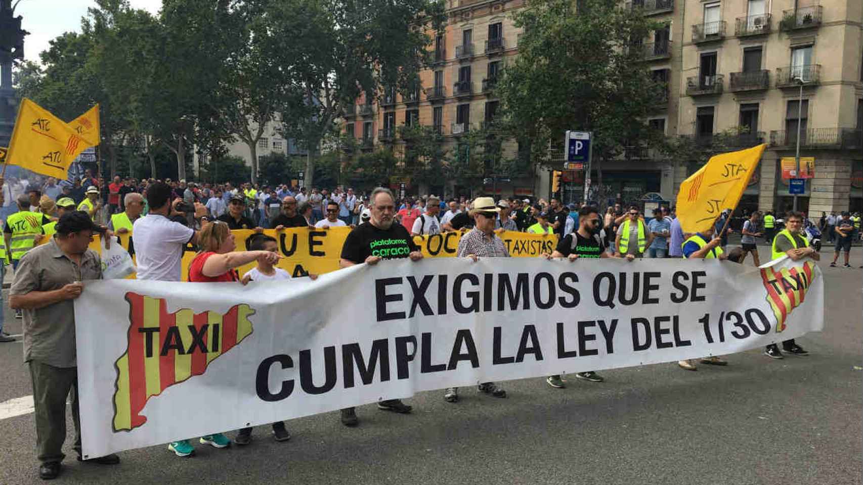 Cabecera de la manifestación de los taxistas / EP