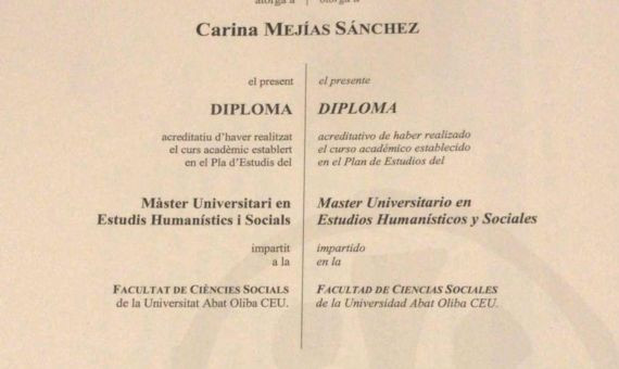 Máster universitario en Estudios Humanísticos y Sociales de Carina Mejías