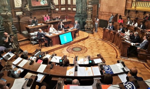 Vista aérea del Pleno del Ayuntamiento celebrado este viernes / EP