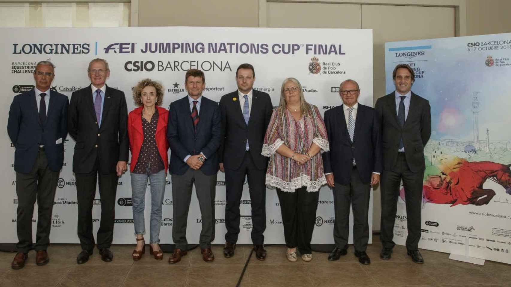 Santiago Mercé, John Roche, Marta Carranza, Francisco Espinós, Gerard M. Figueras, Maite Fandos, Emilio Zegrí y Daniel Garcia Giró en el acto de presentación del CSIO 2018 / Nacho Olano