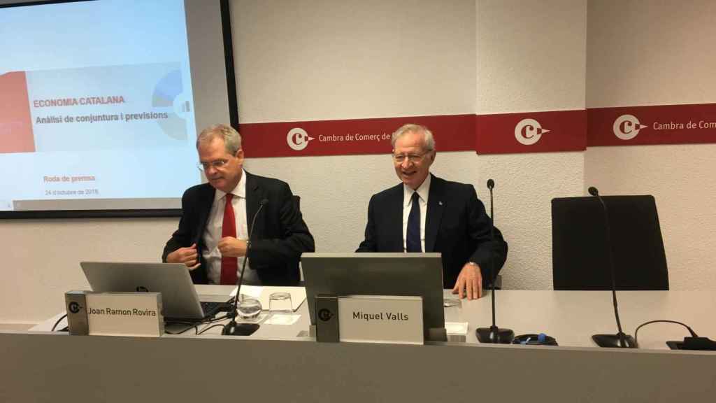 Miquel Valls, presidente de la Cambra de Barcelona, durante la presentación del informe de coyuntura del tercer trimestre de la economía catalana / PABLO ALEGRE