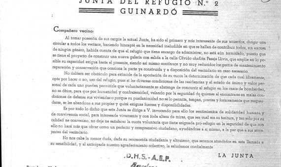 Acta para pedir ayuda a los vecinos para la construcción del refugio / Inma Santos