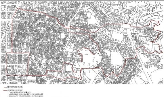 Zona afectada por la suspensión de licencias en el distrito de Gràcia / AJUNTAMENT DE BCN