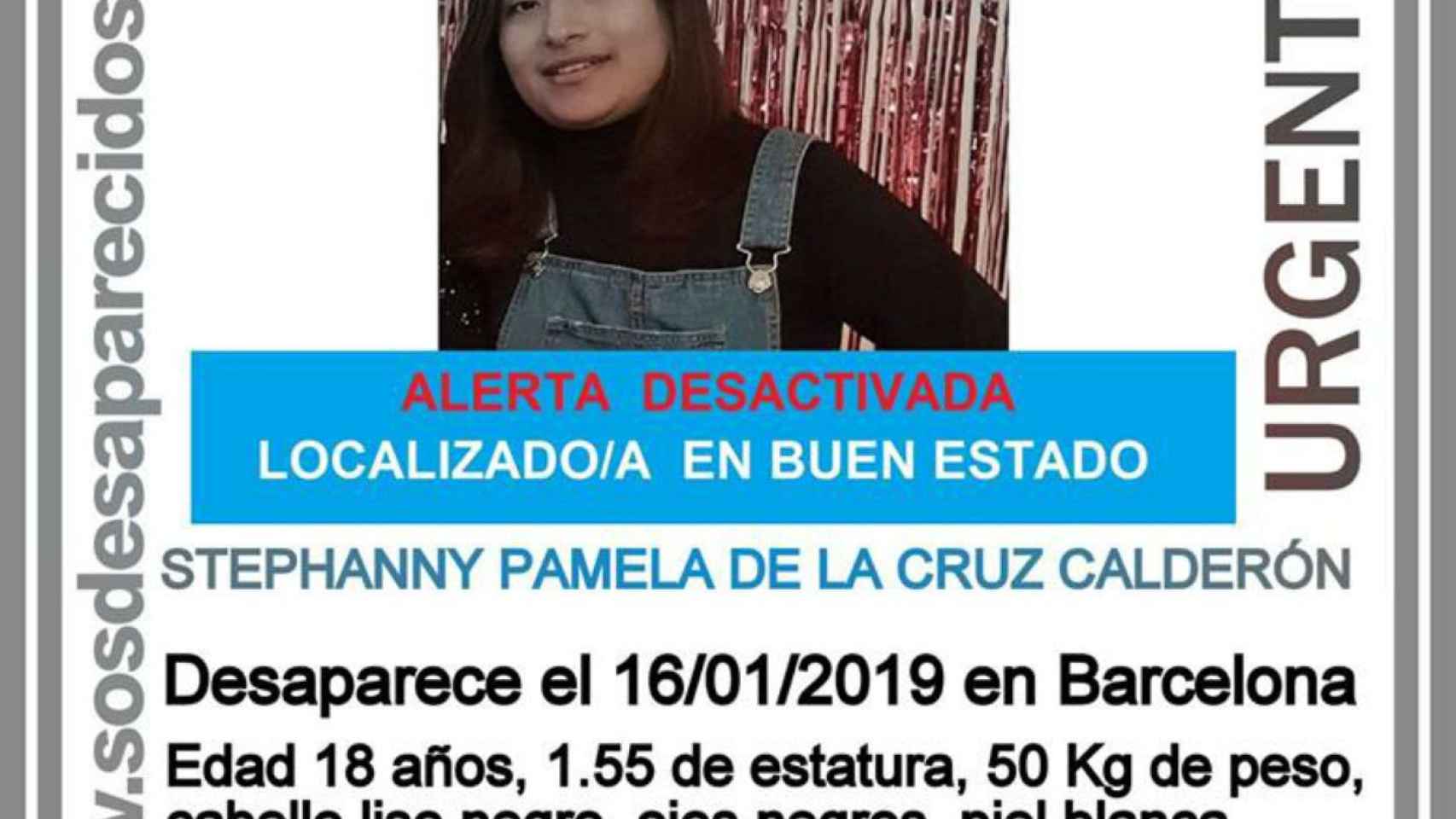 Cartel de la chica hallada en buen estado en Barcelona.