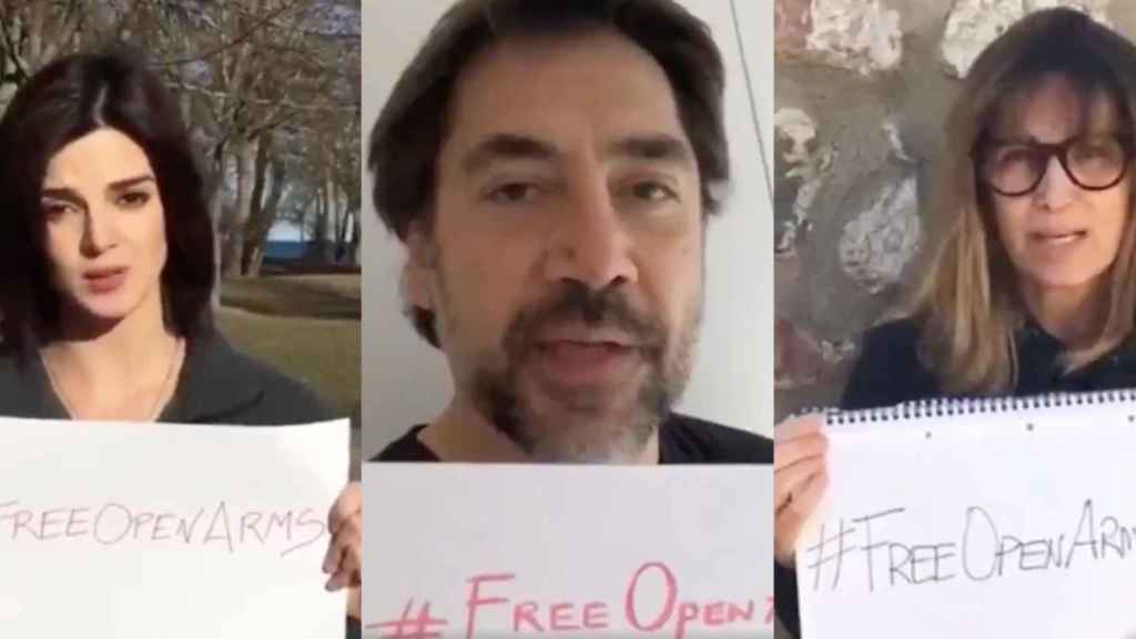 Clara Lago, Javier Bardem y Noemí Galera en el vídeo de Open Arms / OPEN ARMS