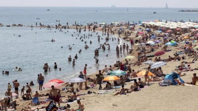 Bañistas en la playa de la Barceloneta 