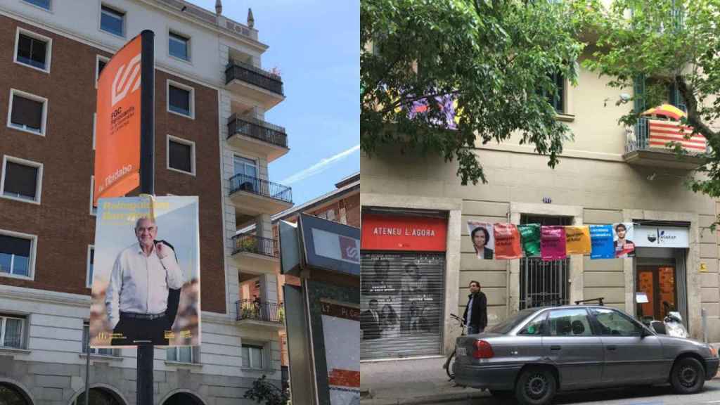 Imágenes de carteles irregulares de ERC y Colau facilitadas por Junts per Catalunya / junts per Catalunya