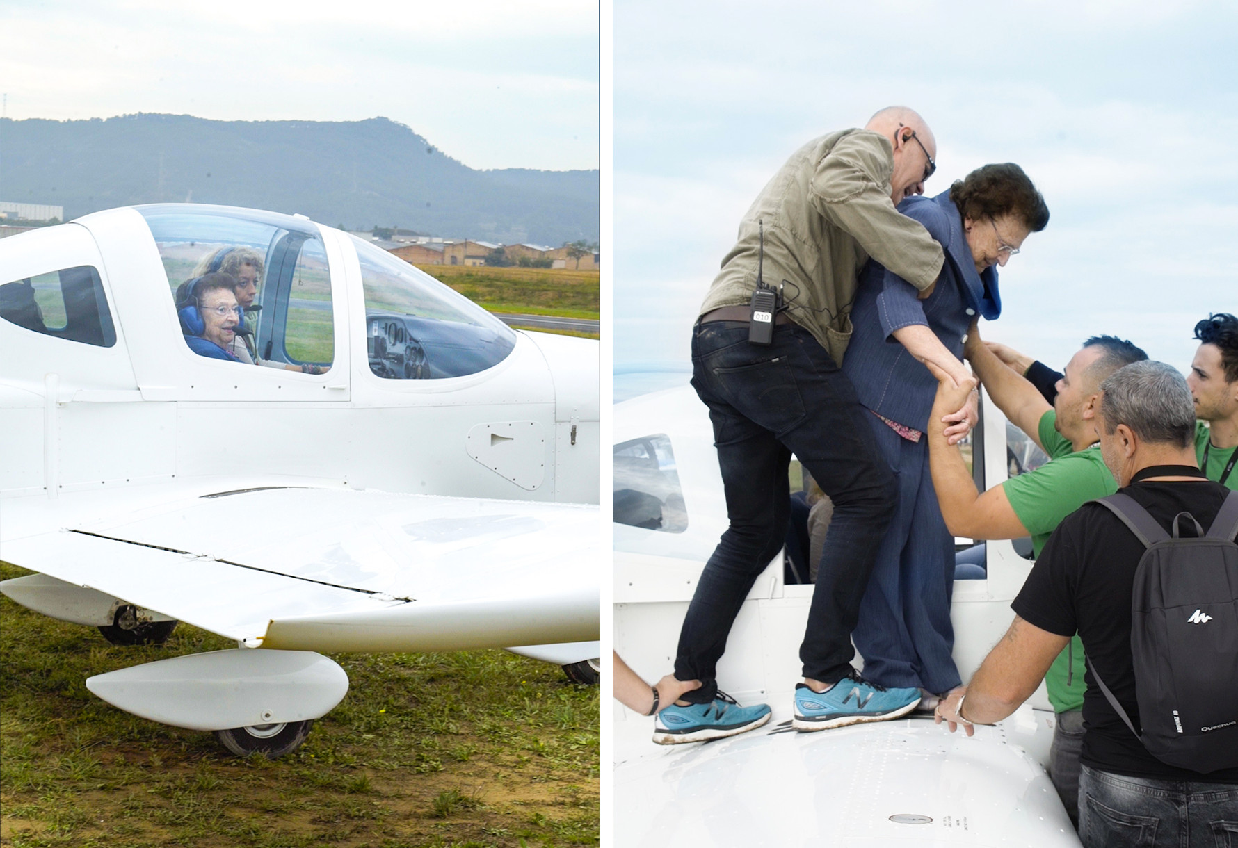 Voluntarios de La Caixa durante la actividad Aviación adaptada/ La Caixa