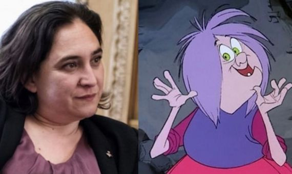 Ada Colau y Madam Mim, personaje de la película 'Merlín el Encantador' / MA