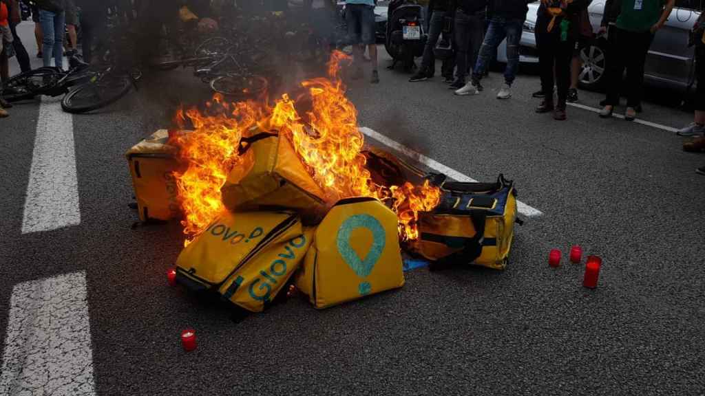 Protesta de los trabajadores de Glovo por la muerte de un trabajador