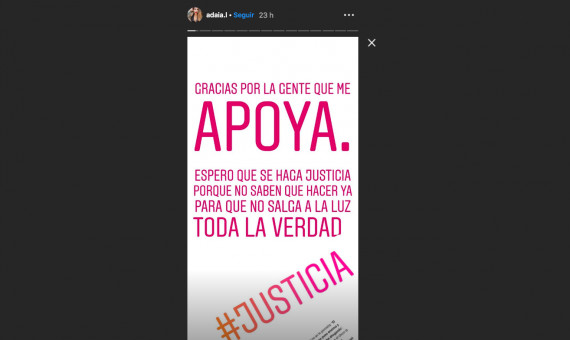 Un 'Insta Stories' en el que la acusada de la agresión da las gracias a la gente que la apoya / INSTAGRAM