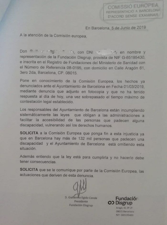 Escrito de Egido a la Comisión Europea / DISGRUP