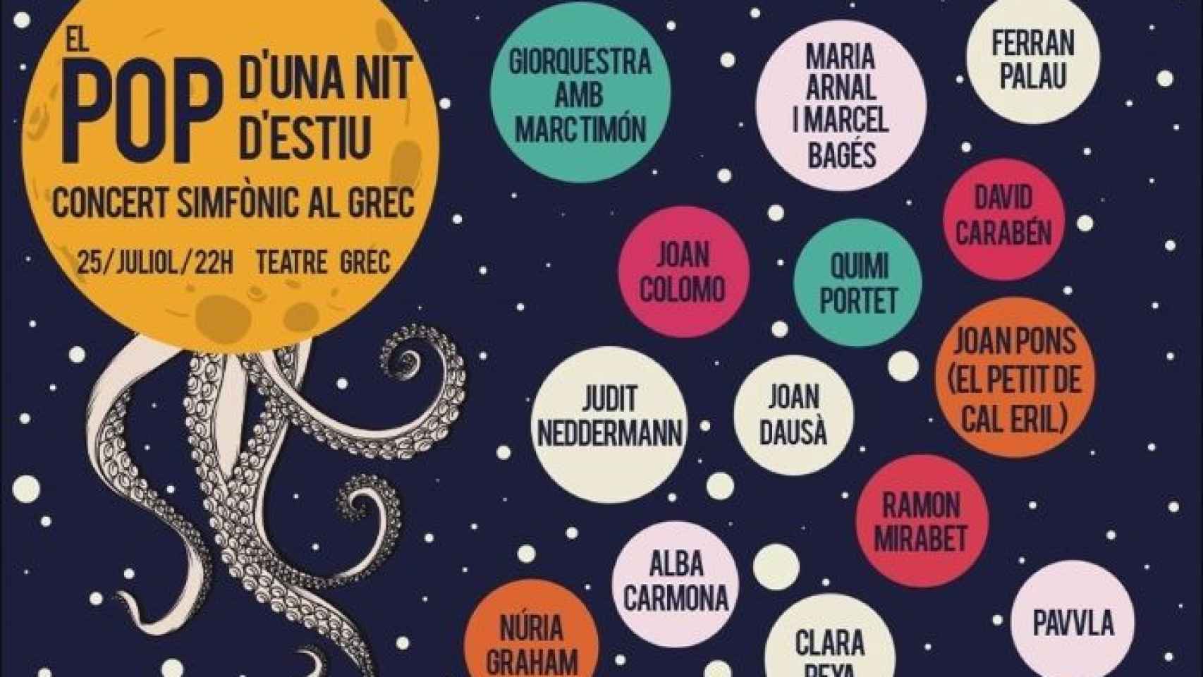 Cartel del espectáculo 'El pop d'una nit d'estiu' con todos sus participantes