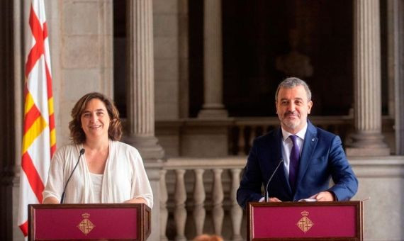 Ada Colau y Jaume Collboni, durante la presentación del pacto de gobierno