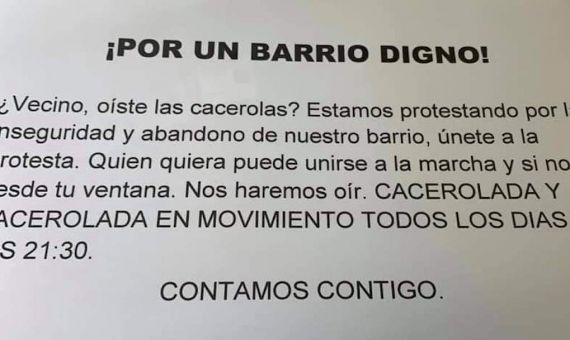 Circular que mandan los vecinos para congregar a más personas a las caceroladas / T.C