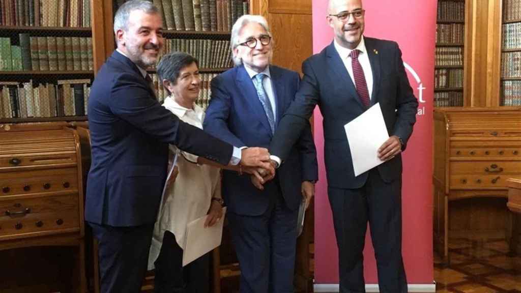 Jaume Collboni, Teresa Cunillera, Sánchez Llibre y Miquel Buch en la reunión de Foment del Treball  / EUROPA PRESS