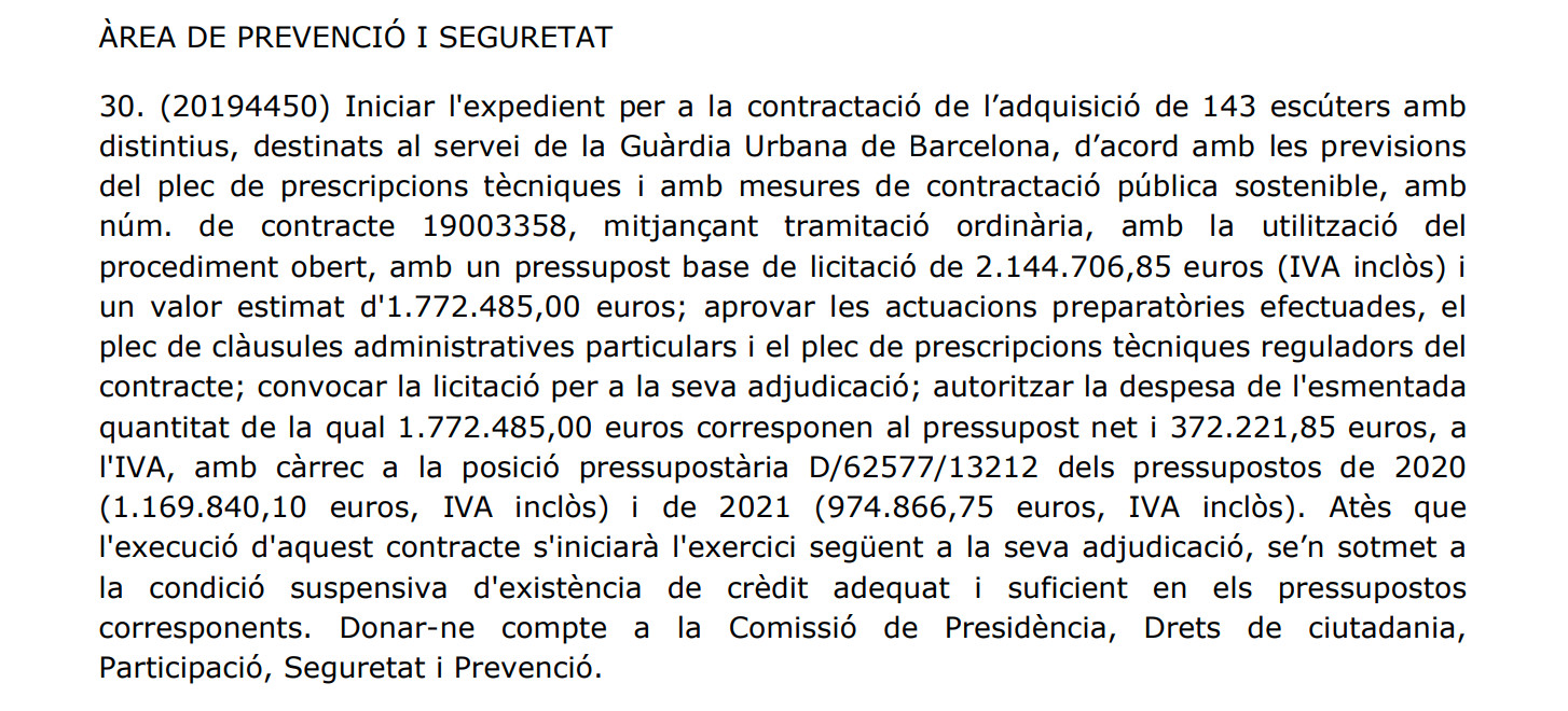 Acuerdo de la comisión de gobierno para la compra de las motos