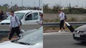 Ivan Rakitic caminando por la autopista durante la protesta independentista / TWITTER @PREC96