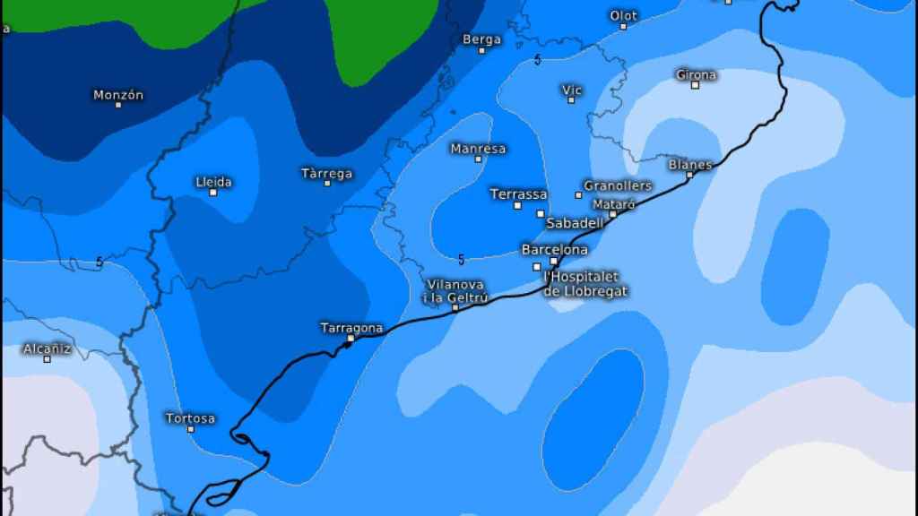 Precipitación acumulada para hoy prevista por el modelo GFS