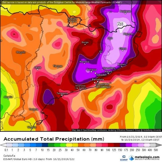 Precipitación acumulada por el modelo ECMWF