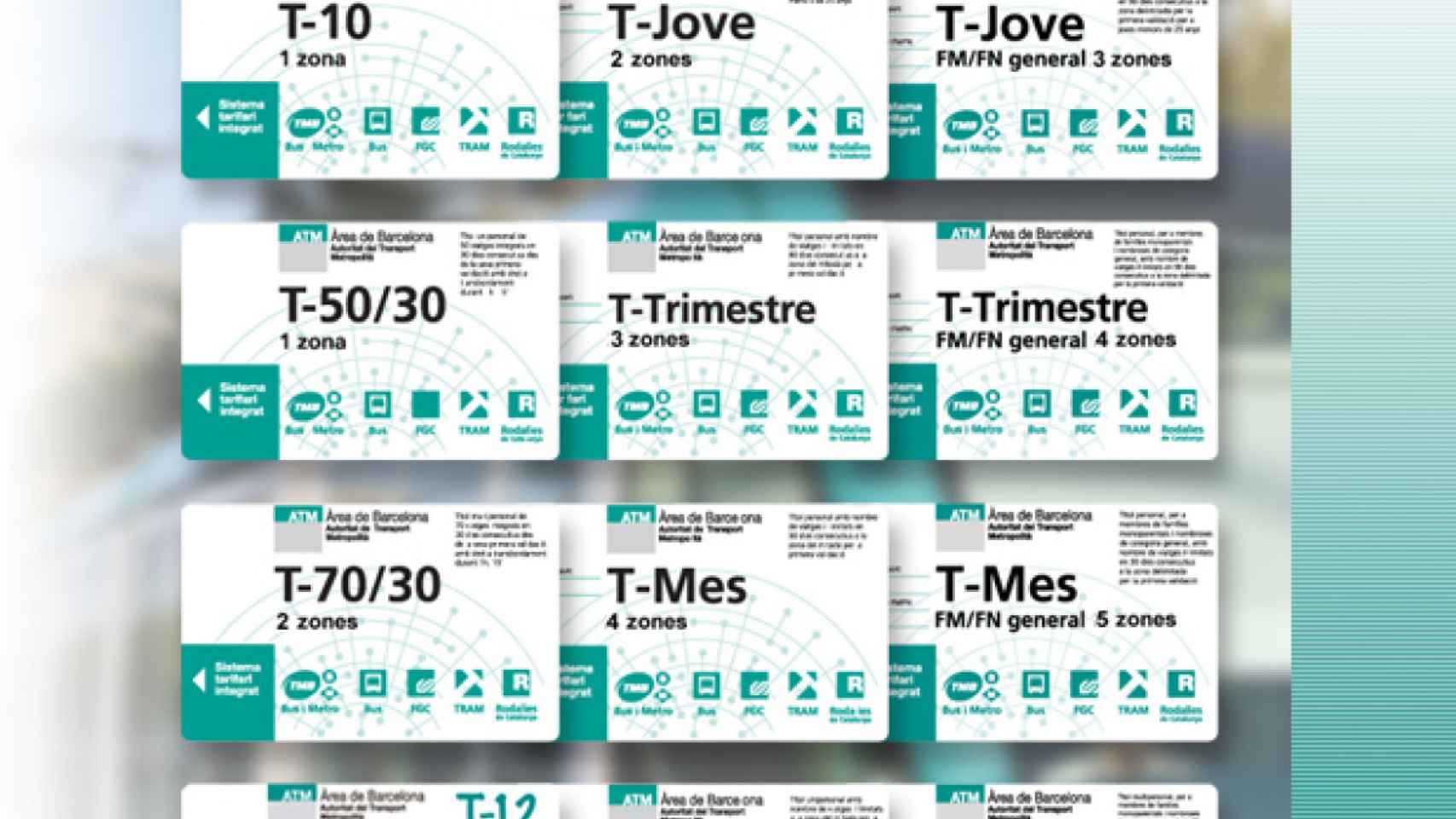 Tarjetas del transporte público de TMB (T-10, T-Jove, T-Trimestre)