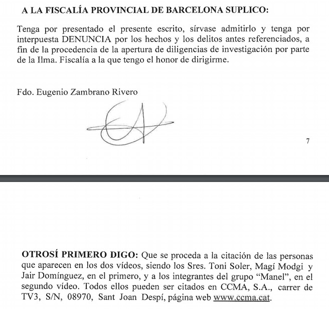 Escrito del CSIF denunciando a los Manel / CSIF