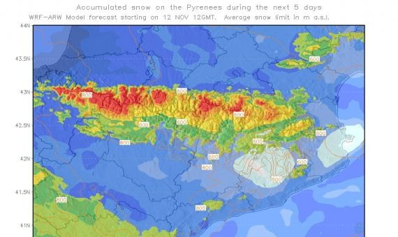 Previsión nieve acumulada hasta el domingo 