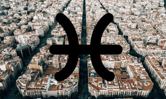 Signo del horóscopo piscis sobre el Eixample de Barcelona / BMAGAZINE