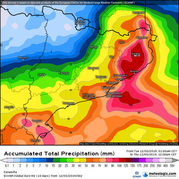 Precipitación acumulada hasta el jueves al mediodía (Modelo ECMWF)