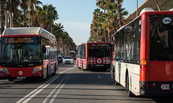 Buses de TMB en una calle de Barcelona / TMB