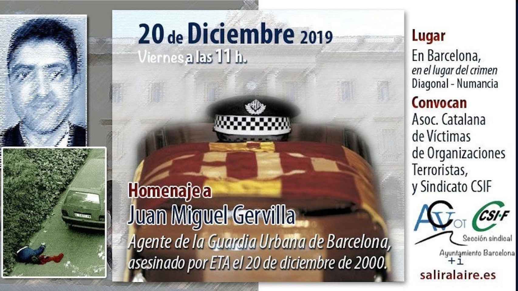 Cartel del homenaje de CSIF al agente de la Guardia Urbana asesinado por ETA / CSIF