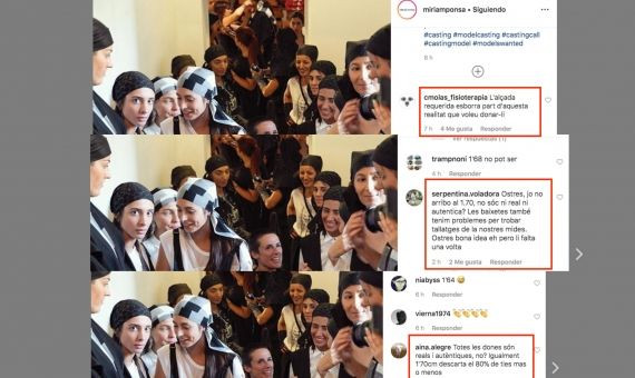 Respuestas criticando el casting para mujeres reales y auténticas de Miriam Ponsa / INSTAGRAM