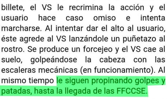 Fragmento del parte médico al vigilante que sufrió una paliza en el Metro de Barcelona el jueves / CRÓNICA GLOBAL