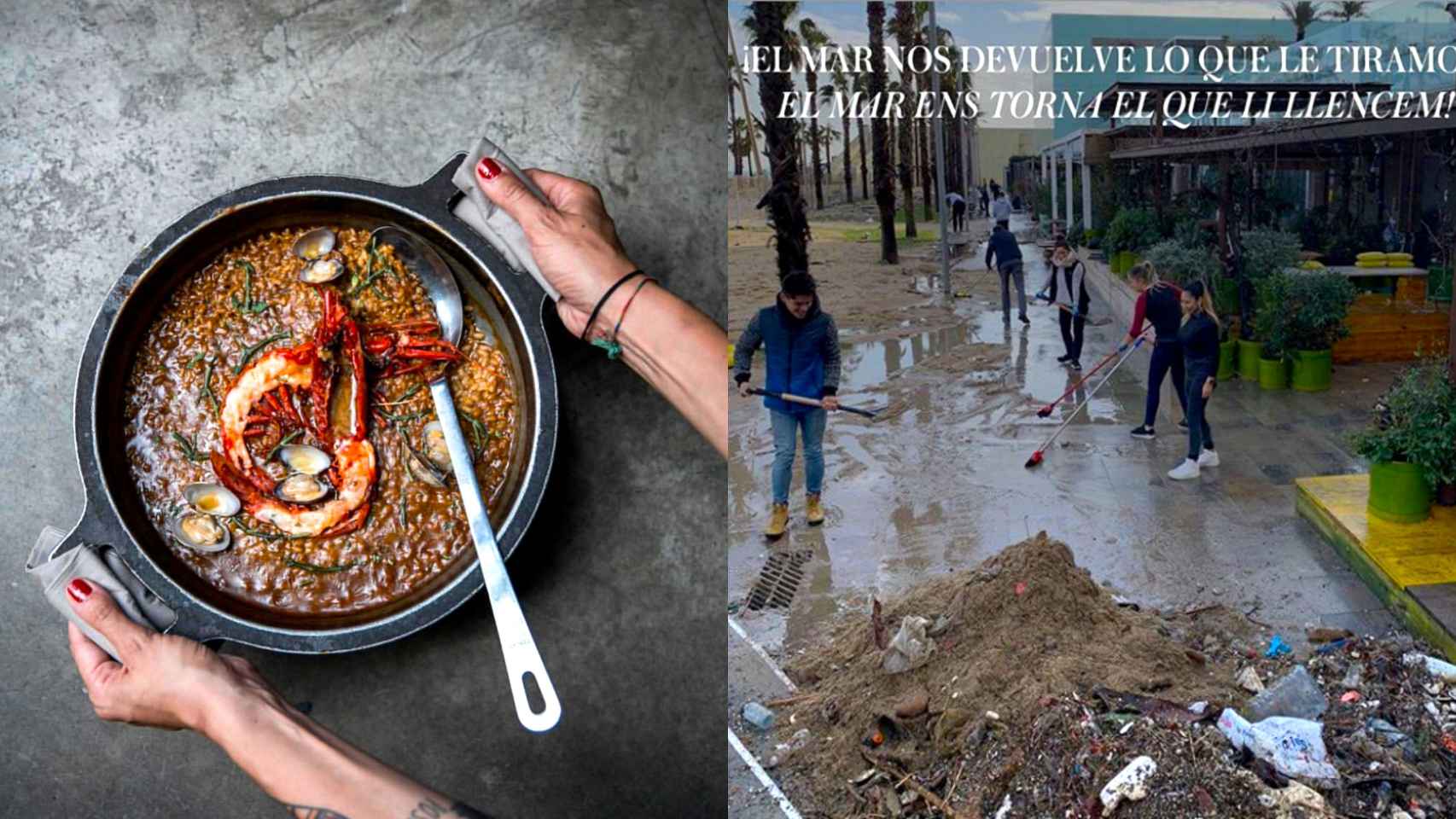 Imágenes de la paella solidaria por las playas de Barcelona del restaurante que ha tenido la iniciativa / GALLITO BARCELONA vía INSTAGRAM