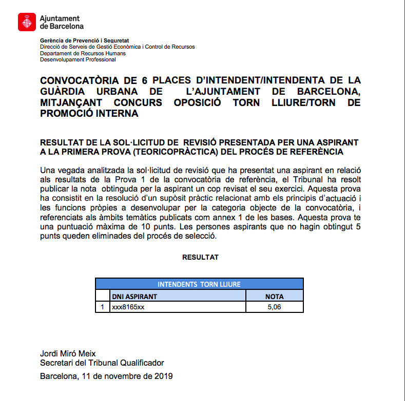 La revisión del examen de la aspirante / AYUNTAMIENTO DE BARCELONA