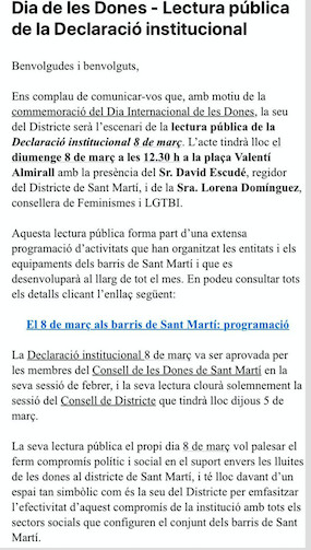 Convocatoria de la lectura en Sant Martí 