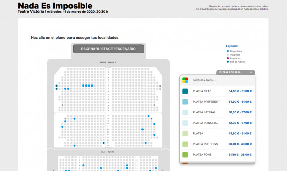 Captura de pantalla de la previsualización de las entradas para la función del Mago Pop de hoy, miércoles 11 de marzo de 2020 / TEATRO VICTÒRIA