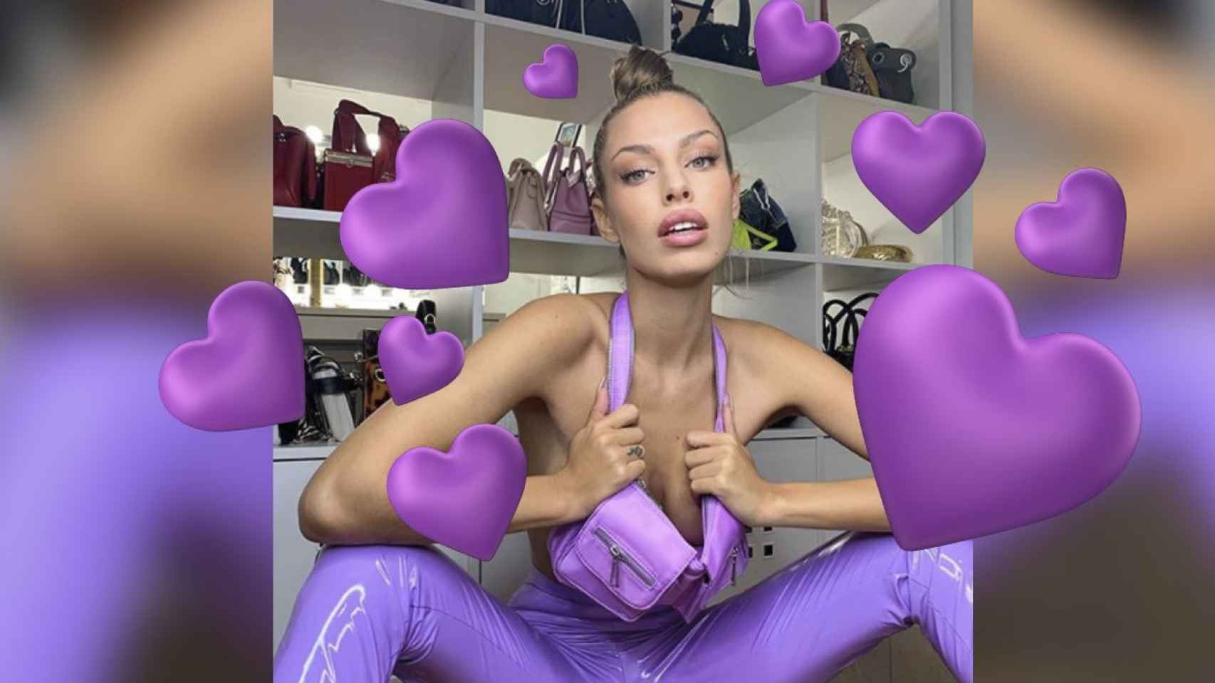 Fotomontaje de la imagen de Jessica Goicoechea con corazones feministas / BMAGAZINE