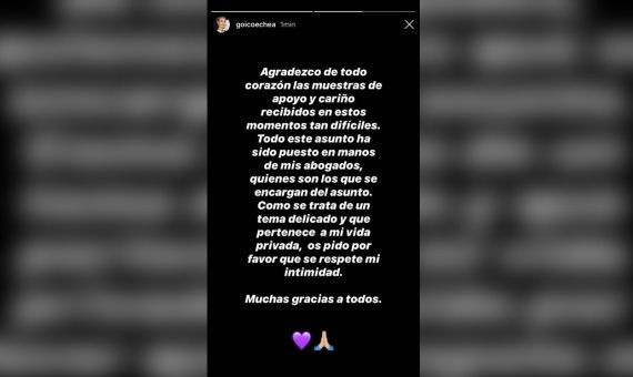 Comunicado emitido por Jessica Goicoechea / INSTAGRAM