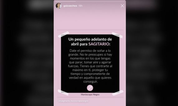 Captura de pantalla del mensaje del horóscopo publicado por Jessica Goicoechea / INSTAGRAM