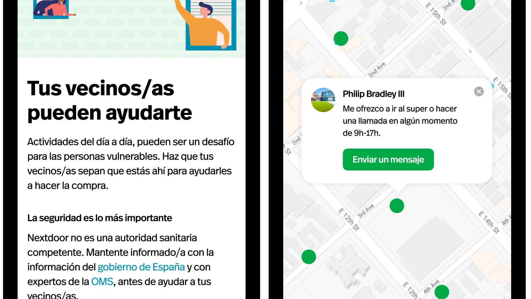 Imagen del mapa solidario de la app 'Nextdoor' / CK GEEK