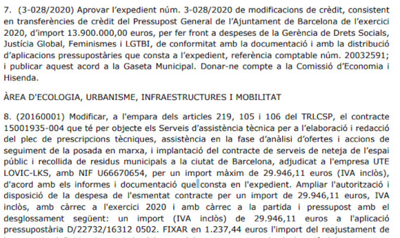 Captura de los dos puntos aprobados en la Comisión de Gobierno del pasado día 3 / AJ. DE BCN