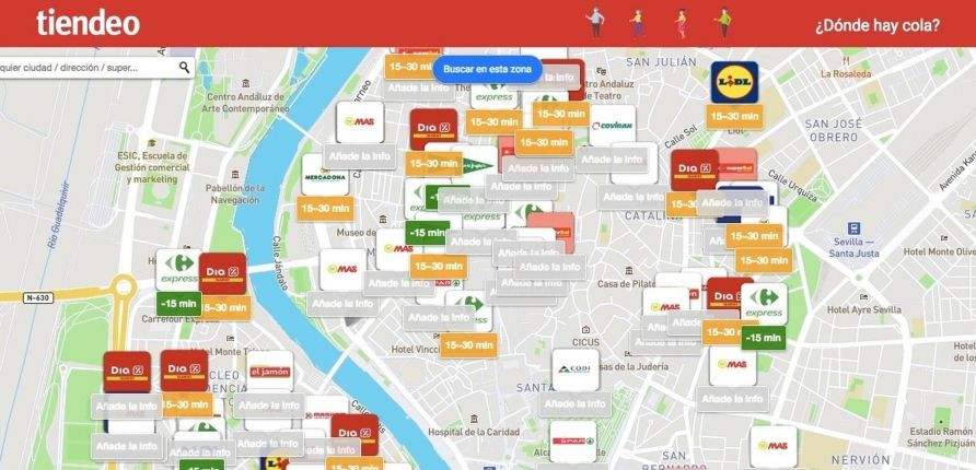 La aplicación Tiendeo muestra en tiempo real la afluencia de gente en los supermercados