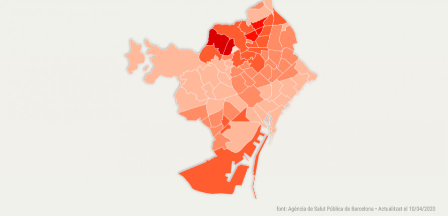 Mapa de Barcelona mostrando los barrios más afectados por coronavirus